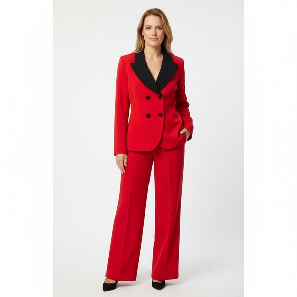 Metrostyle Pantsuit Womens 6 Red Black Double Breasted Wide Leg - Picture 1 of 7